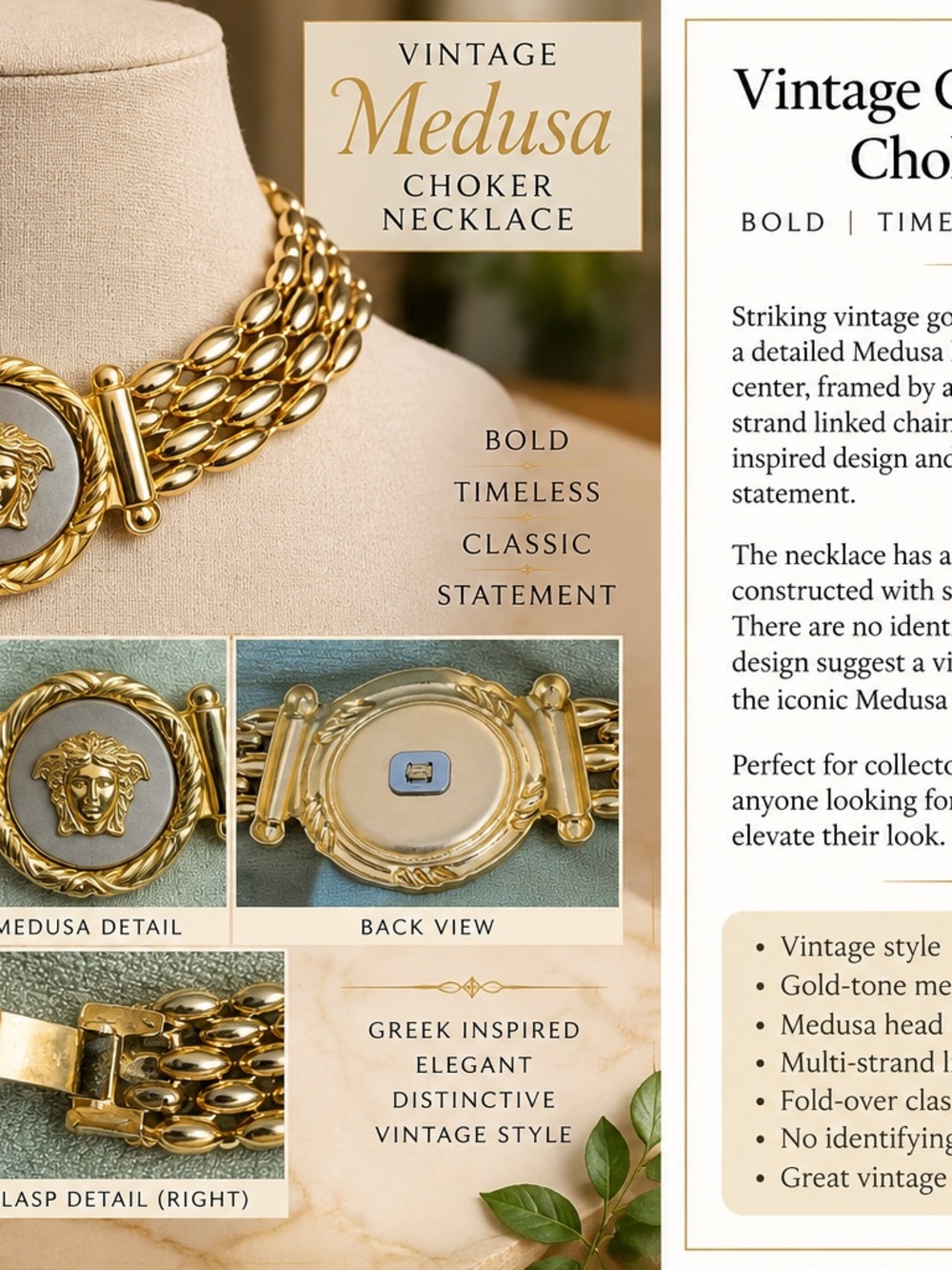 Medusa Vintage Gold-Tone Choker Necklace - Elegant Statement